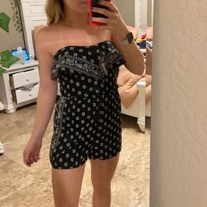 Black bandana print romper with ties in the back